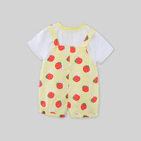 Girls Short Sleeve T-Shirt With Strawberry Printed Dungaree Sets   