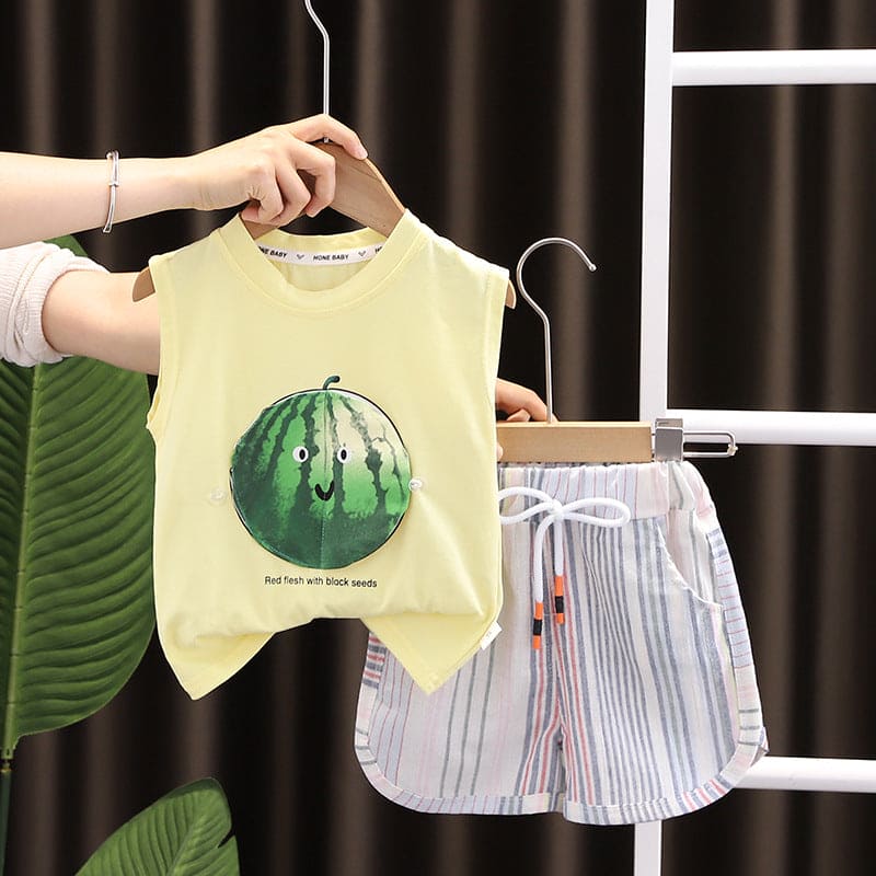 Boys Fruit Graphics T-Shirt & Striped Shorts Sets Yellow 1-2 Y 