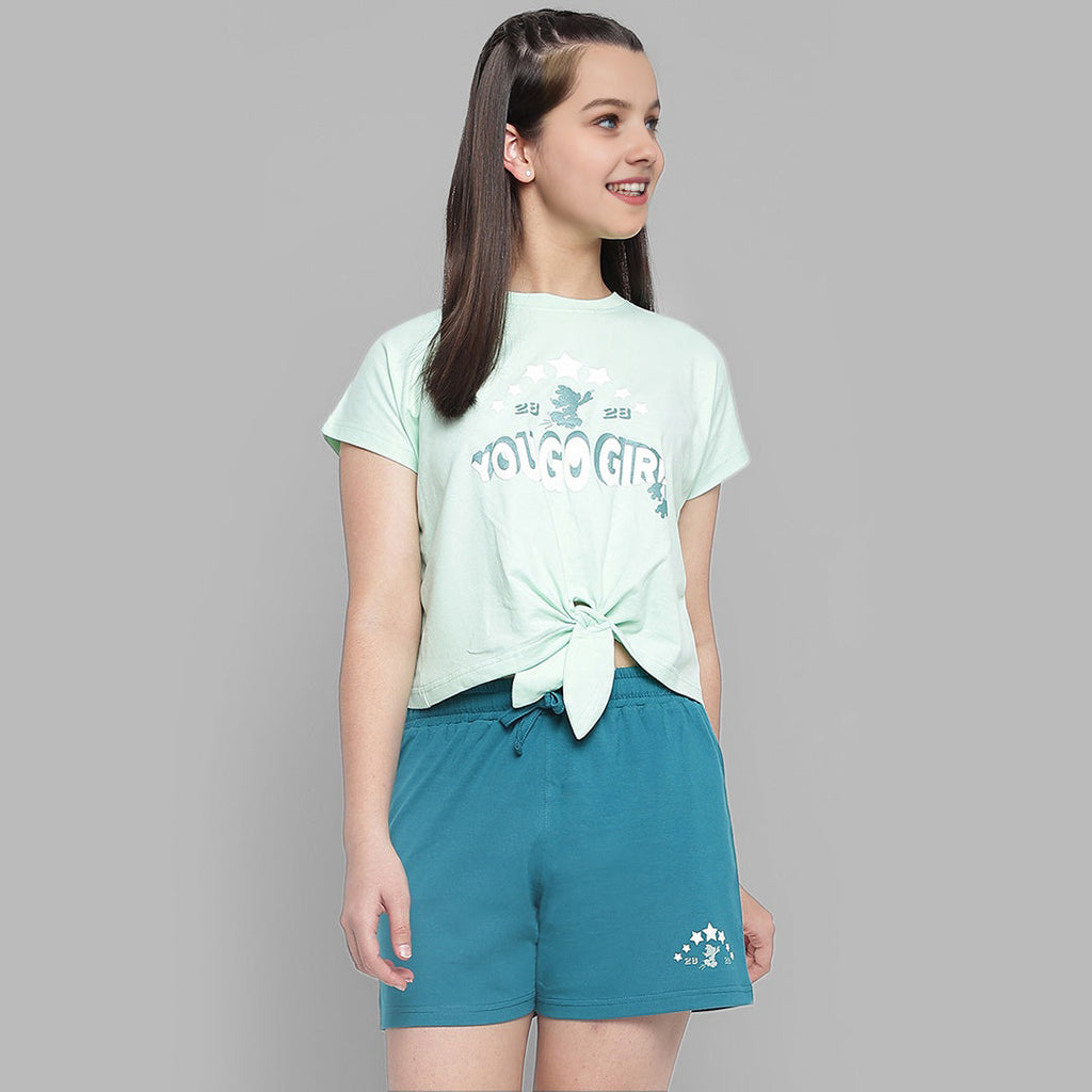 Girls Printed T-shirt with Shorts Set