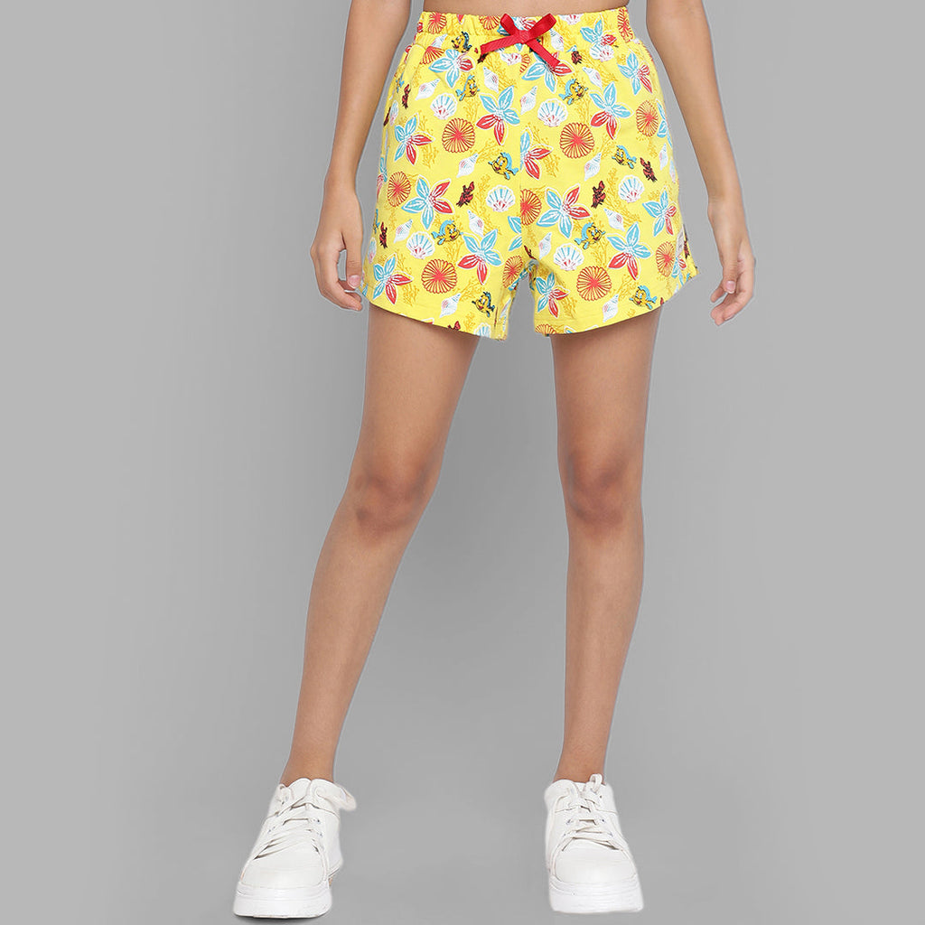 Girls Floral Print Shorts Shorts Yellow 7-8 Y 