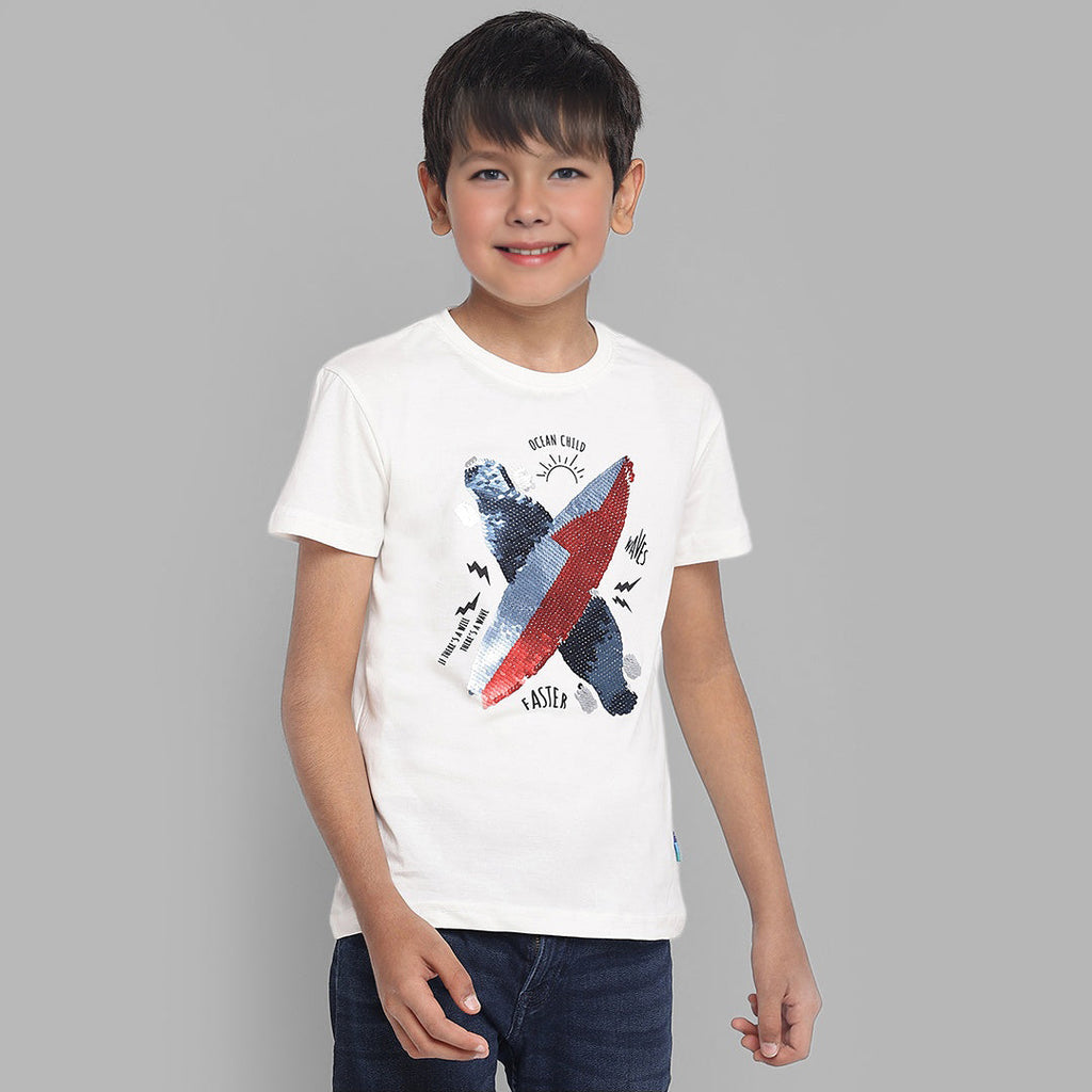 Boys Embellished Short Sleeves T-shirt Tshirts White 1-2 Y 