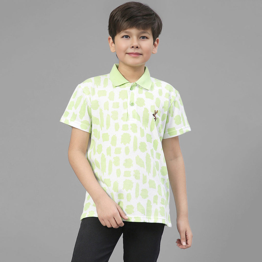 Boys Printed Polo T-shirt Tshirts Green 7-8 Y 