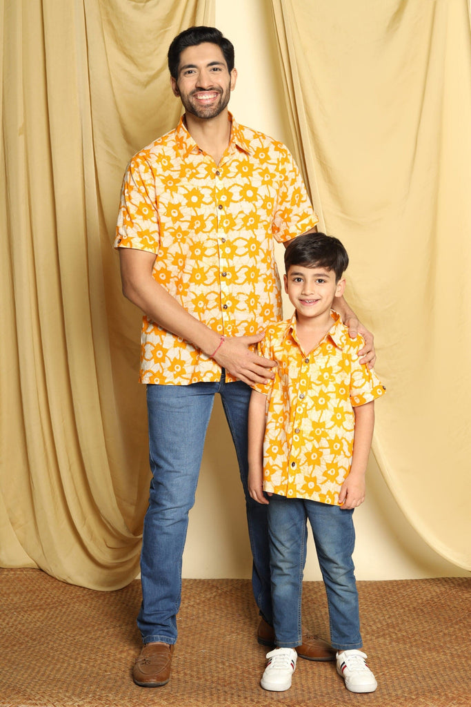 Mustard Printed Shirt Dad & Son Set Dad & Son Mustard S 1-2 Y