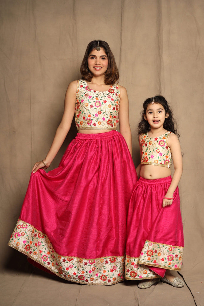 Embroidered Choli with Fuchsia Lehenga Mom & Daughter Set Mom & Daughter Fuchsia S 1-2 Y