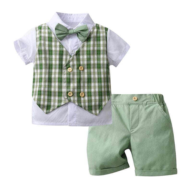 Boys Shirt with Shorts & Checkered Waistcoat Set 3 pc. Sets   