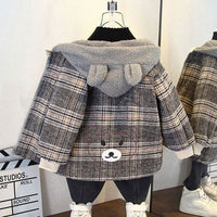 Girls Checkered Fleece Hooded Jacket Coats & Jackets   