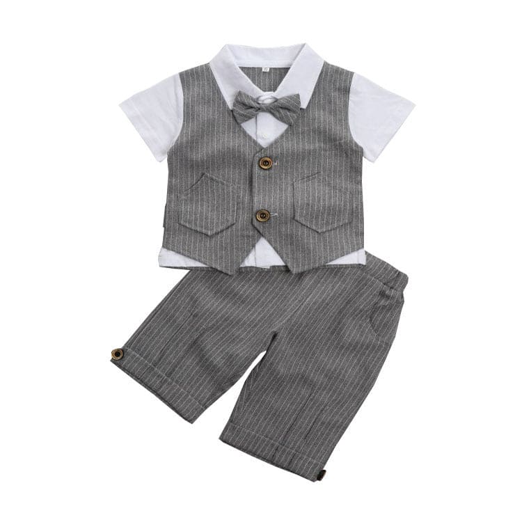 Boys Shirt with Striped Shorts & Waistcoat Set 3 pc. Sets Gray 1-2 Y 