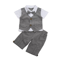 Boys Shirt with Striped Shorts & Waistcoat Set 3 pc. Sets Gray 1-2 Y 
