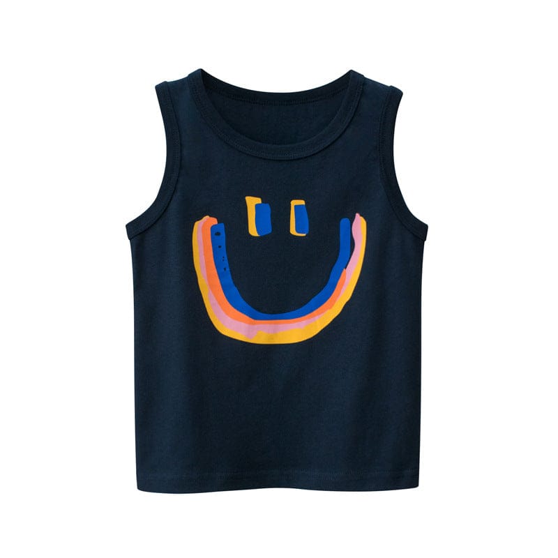 Boys Printed Sleeveless Tank Vests Tshirts Navy 1-2 Y 