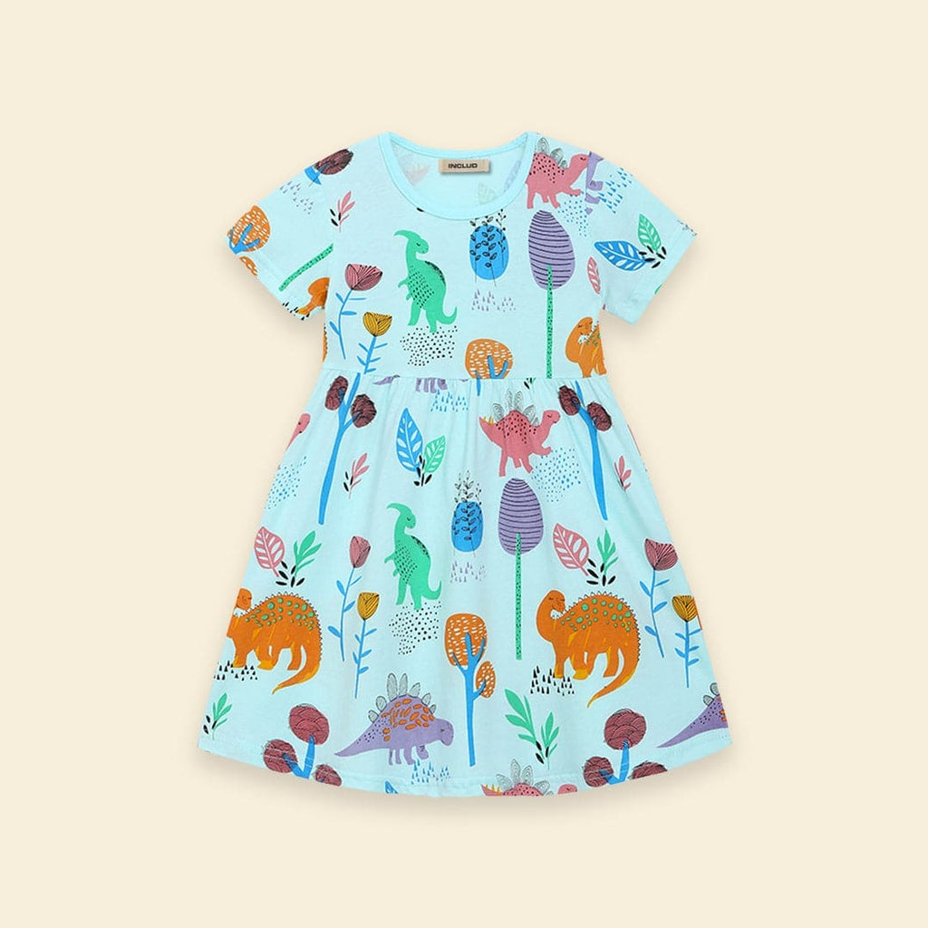 Girls Dinosaur Print Dress Casual Dresses   