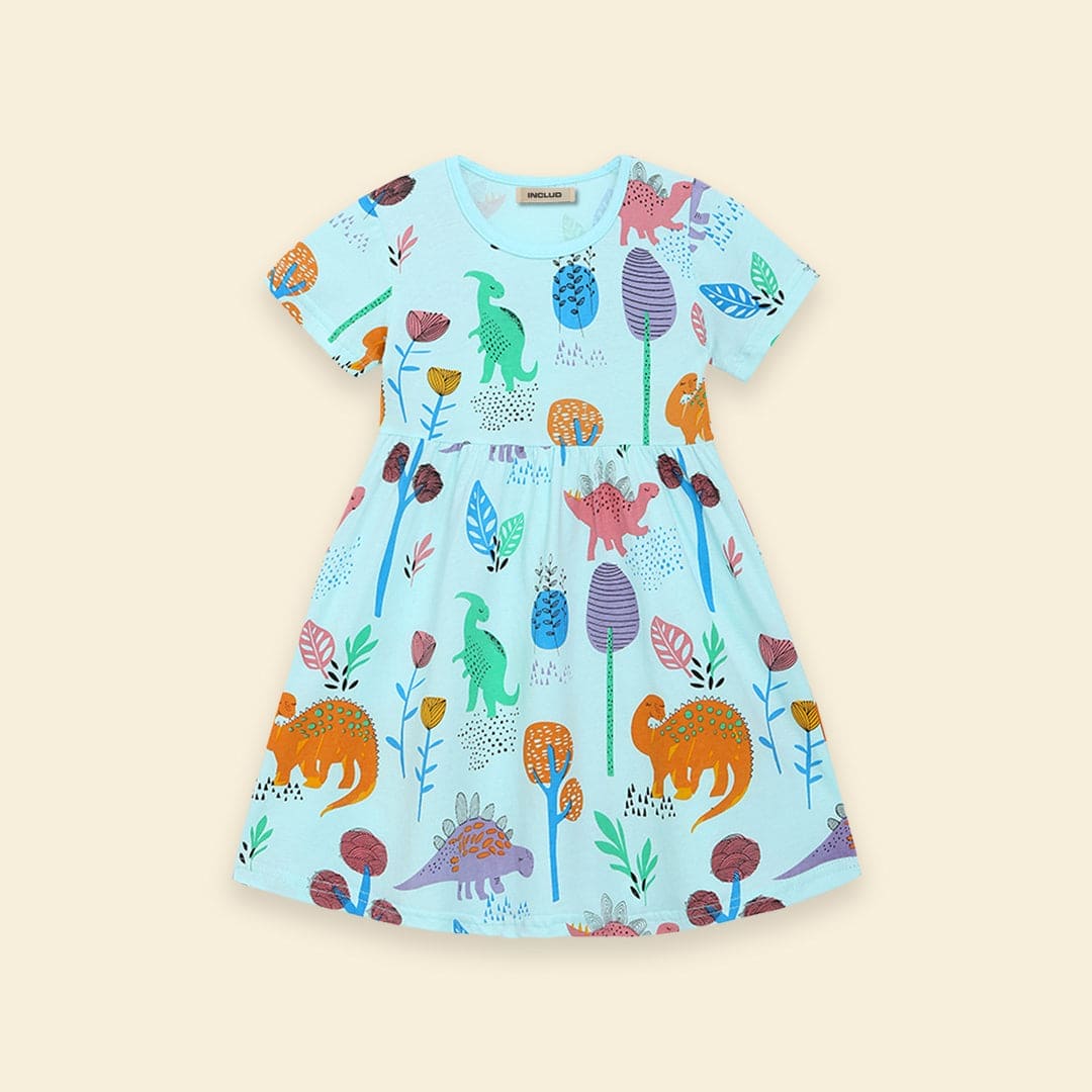 Girls Dinosaur Print Dress Casual Dresses   
