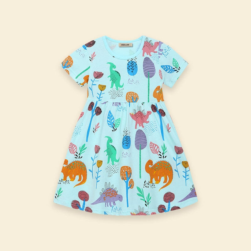 Girls Dinosaur Print Dress Casual Dresses   