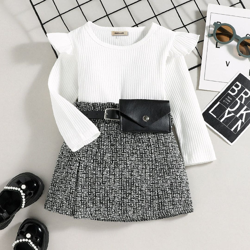 Girls Full Sleeves Top with Pleated Skirt Set