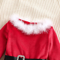 Girls Santa Inspired Full Sleeves Dress with Headband Casual Dresses   