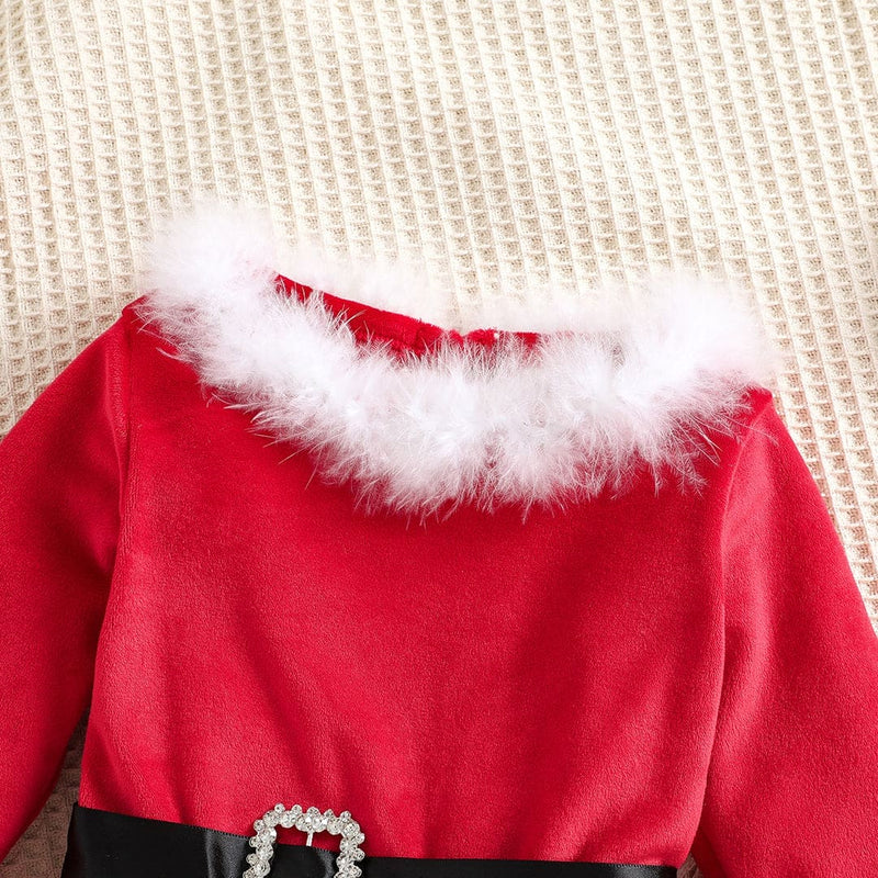 Girls Santa Inspired Full Sleeves Dress with Headband Casual Dresses   
