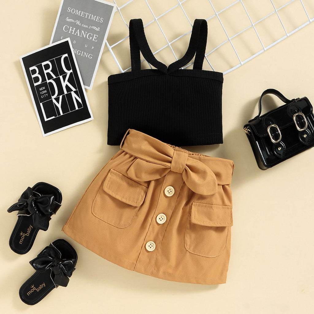 Girls Crop Top with Skirt Set Sets Black 1-2 Y 