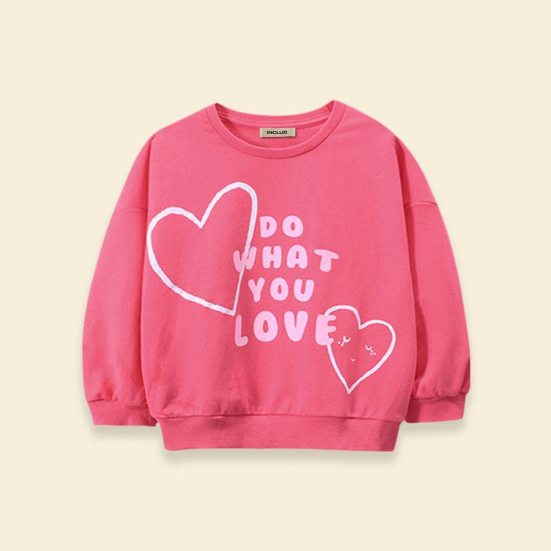 Girls Sweat Shirt with Heart Print Sweatshirts & Hoodies   