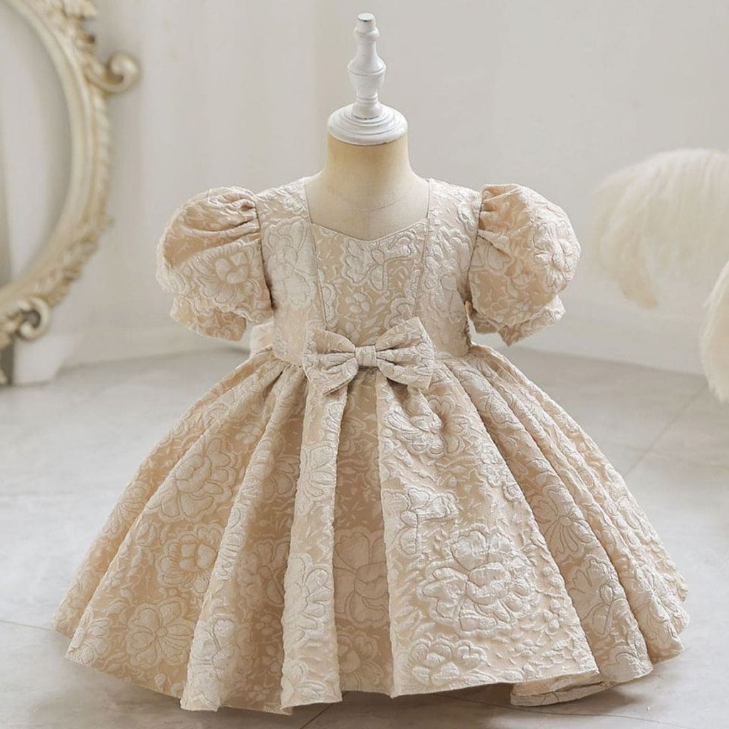 Girls Textured Pleated Party Dress Casual Dresses Beige 1-2 Y 