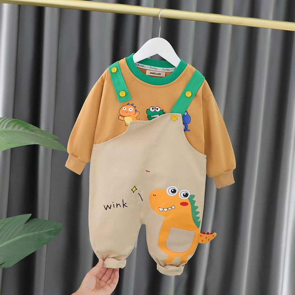 Boys Dinosaur Print Sweatshirt with Dungaree Set