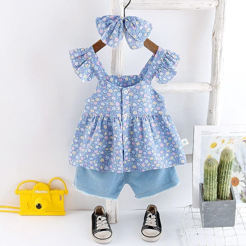 Girls Peplum Top with Denim Shorts Set Sets Blue 1-2 Y 