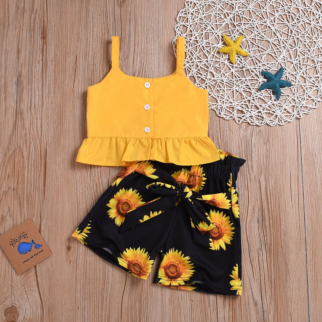 Girls Crop Top with Printed Shorts Set
