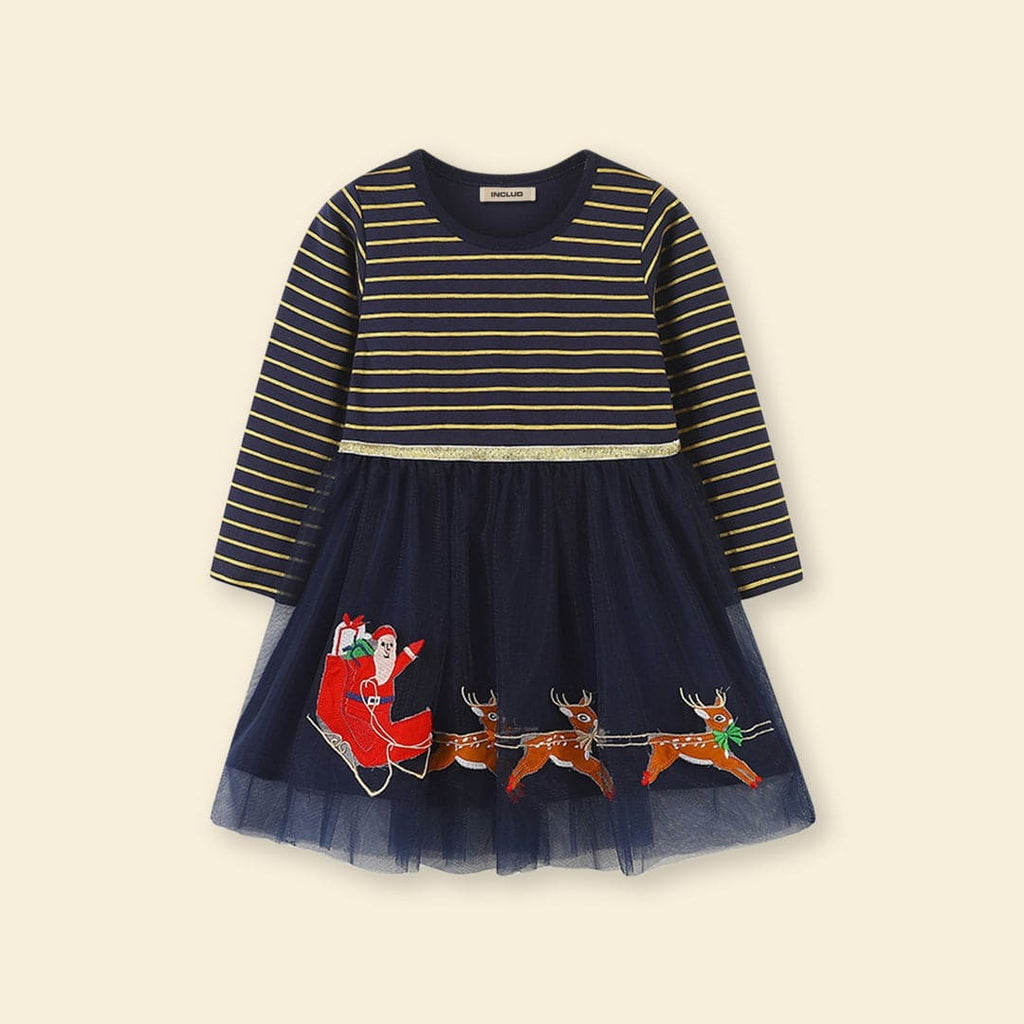 Girls Striped Tulle Overlay Dress Casual Dresses   