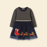 Girls Striped Tulle Overlay Dress Casual Dresses   