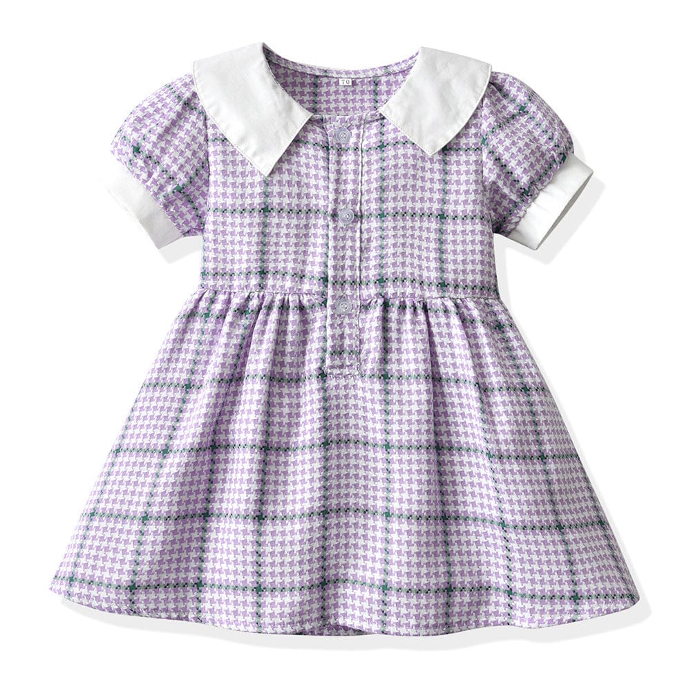 Girls Gingham checks Fit & Flare Dress with Peter Pan Collar Casual Dresses Style 3 1-2 Y 