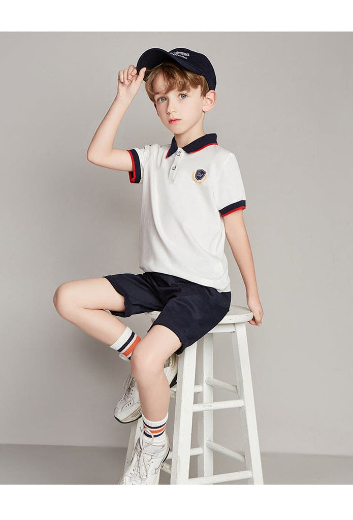 Boys Contrast Collar Polo Neck T-shirt Tshirts White 4-5 Y 