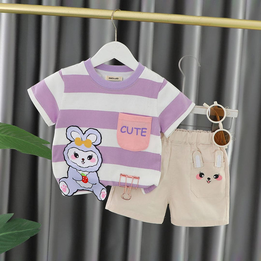 Girls Striped T-shirt with Shorts Set