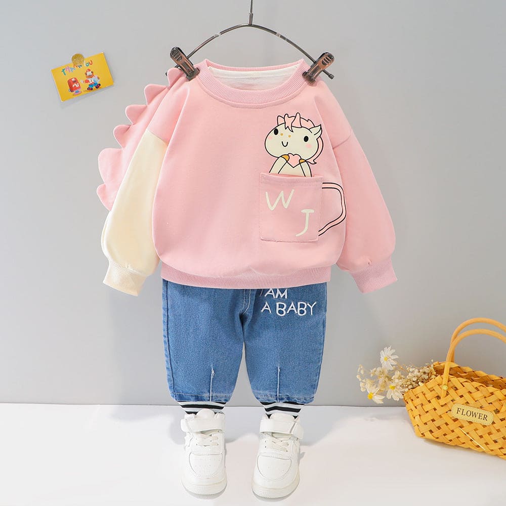 Boys Printed Sweatshirt with Denim Joggers Set Winterwear Sets   