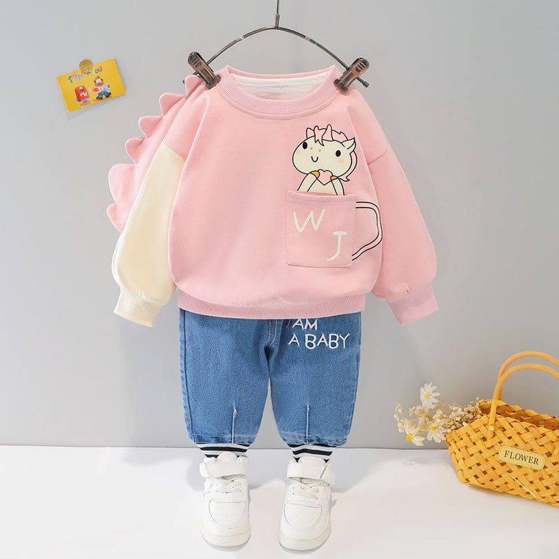 Boys Printed Sweatshirt with Denim Joggers Set Winterwear Sets   
