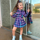 Girls Long Sleeve Short Length Plaid Shirt With Skirt