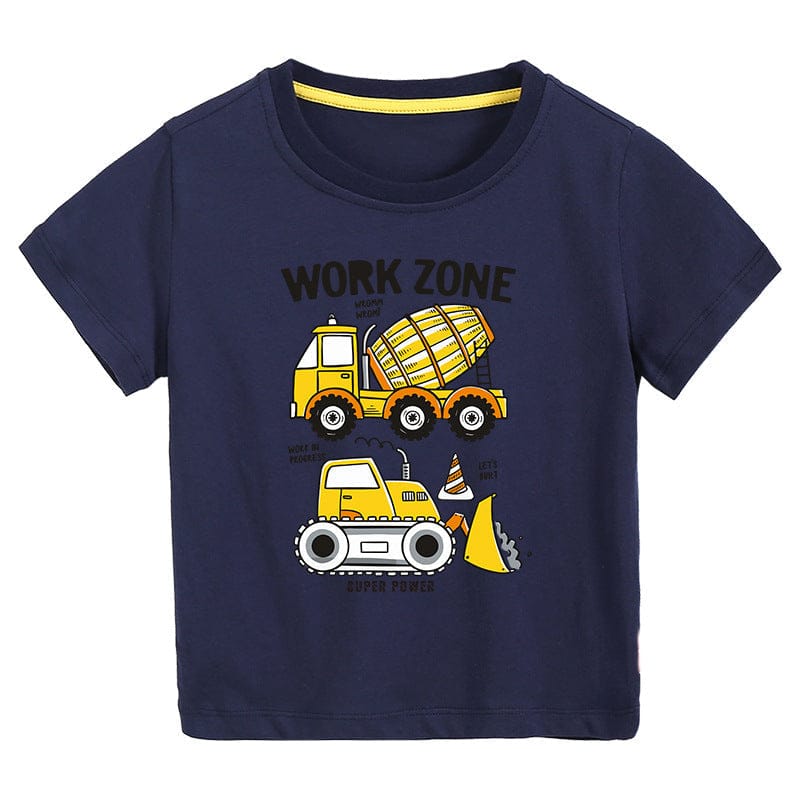 Boys Tshirt with Truck & Crane Print Tshirts Navy 4-5 Y 