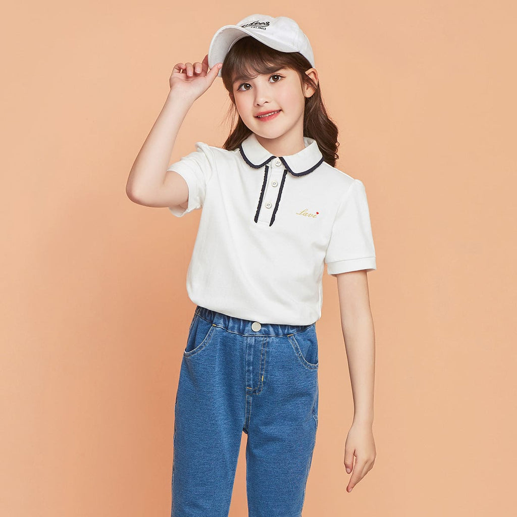 Girls Polo Neck T-shirt Tshirts White 4-5 Y 