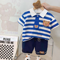 Boys Striped Polo T-shirt with Shorts Set Sets   