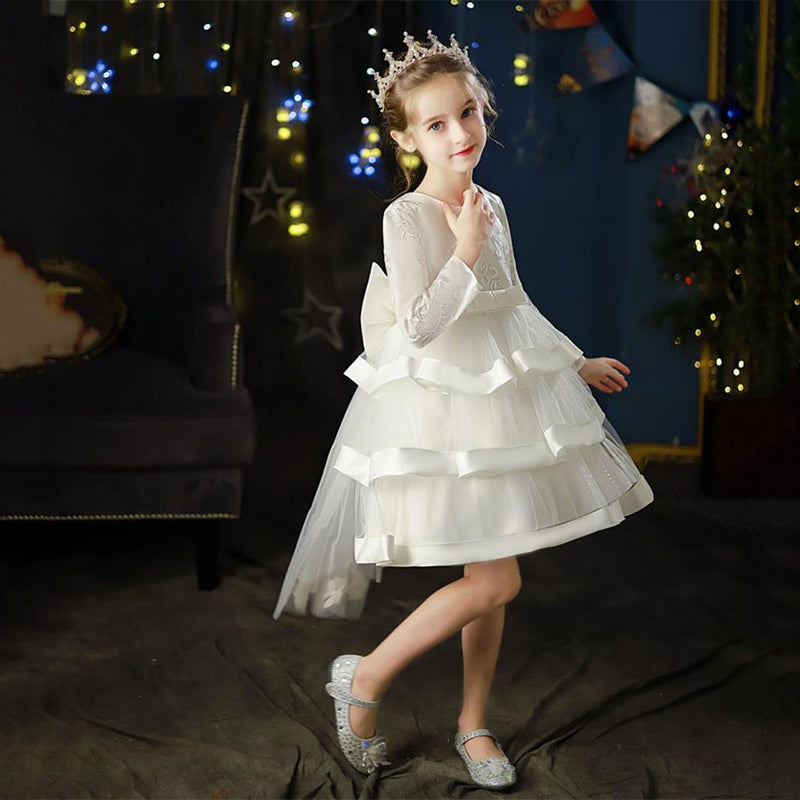 Girls Embroidered Full Sleeves Tiered Dress Casual Dresses   