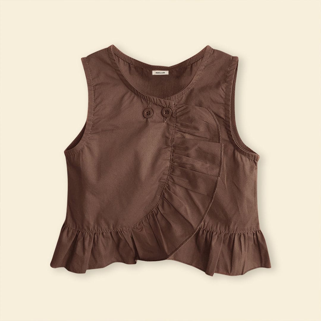 Girls Sleeveless Top With Printed Pants Sets   