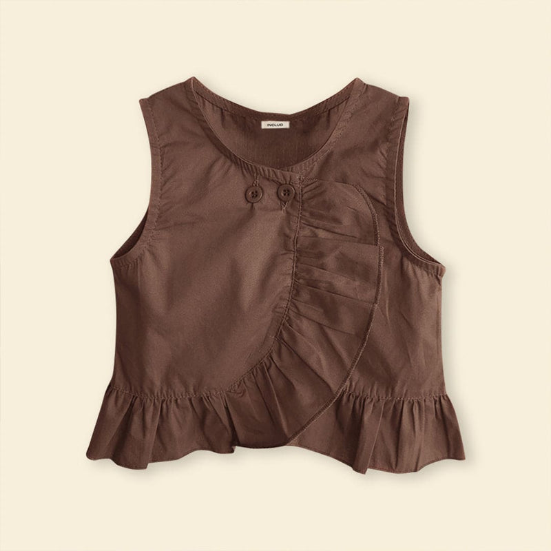 Girls Sleeveless Top With Printed Pants Sets   