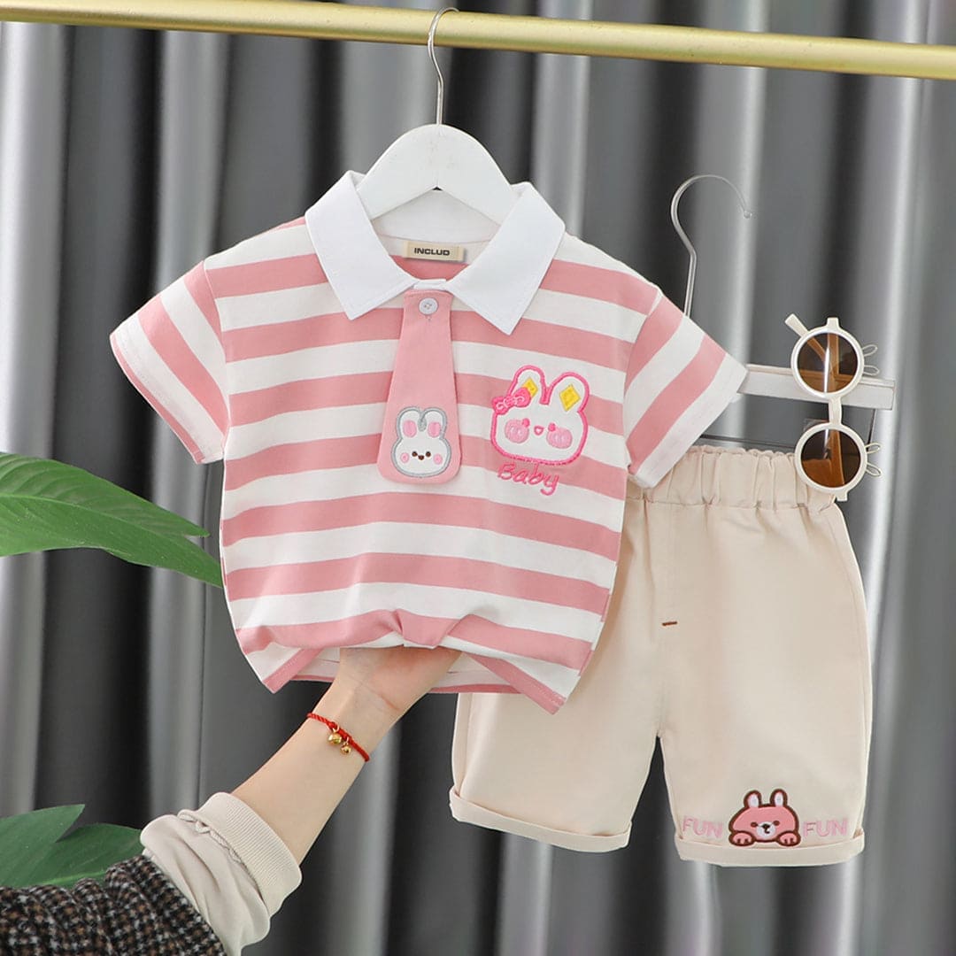 Boys Striped Polo T-shirt with Shorts Set Sets   