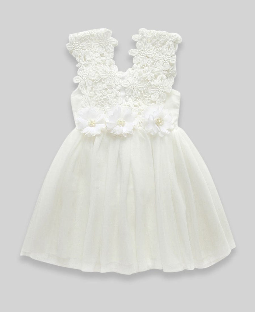 Girls Party Wear Dress with Flower Applique