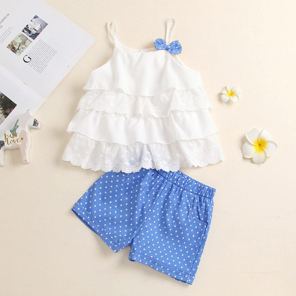 Girls Embroidered Top with Polka Dot Shorts Sets Blue 2-3 Y 