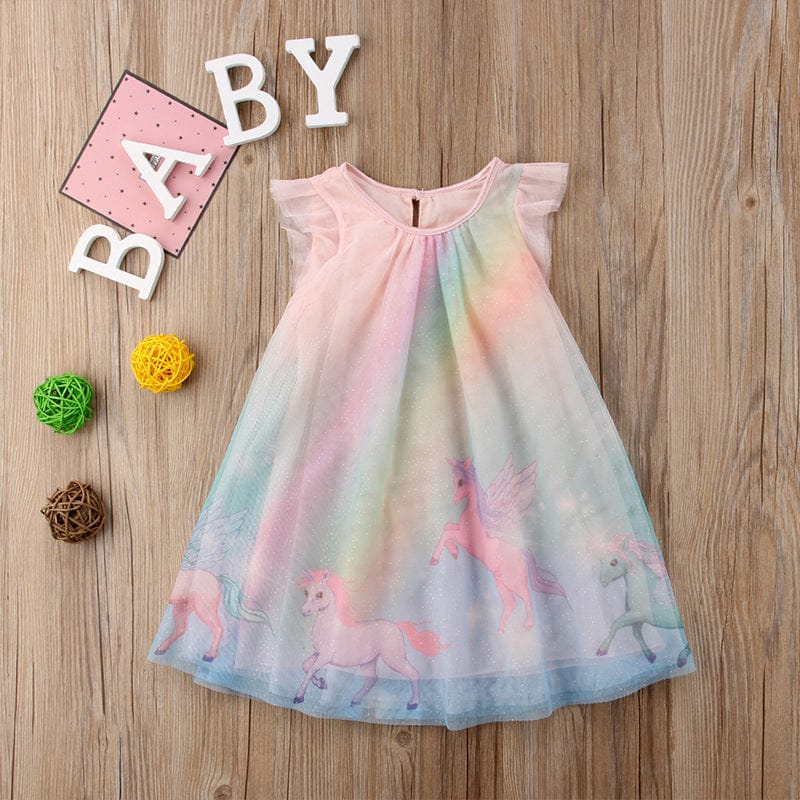 Girls Unicorn Print Dress Casual Dresses Pink 2-3 Y 