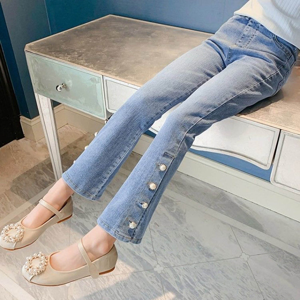 Girls Flaired Jeans with Pearls