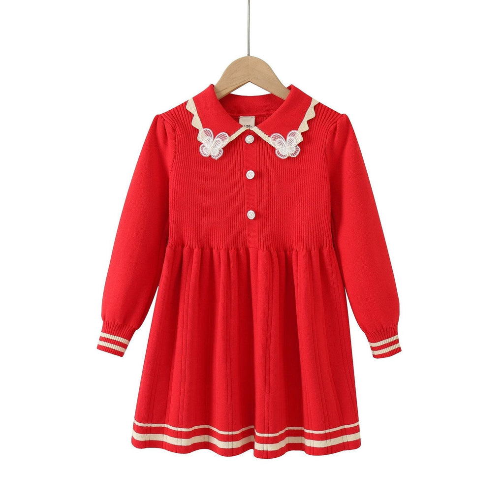 Girls Knitted Dress Casual Dresses Red 4-5 Y 