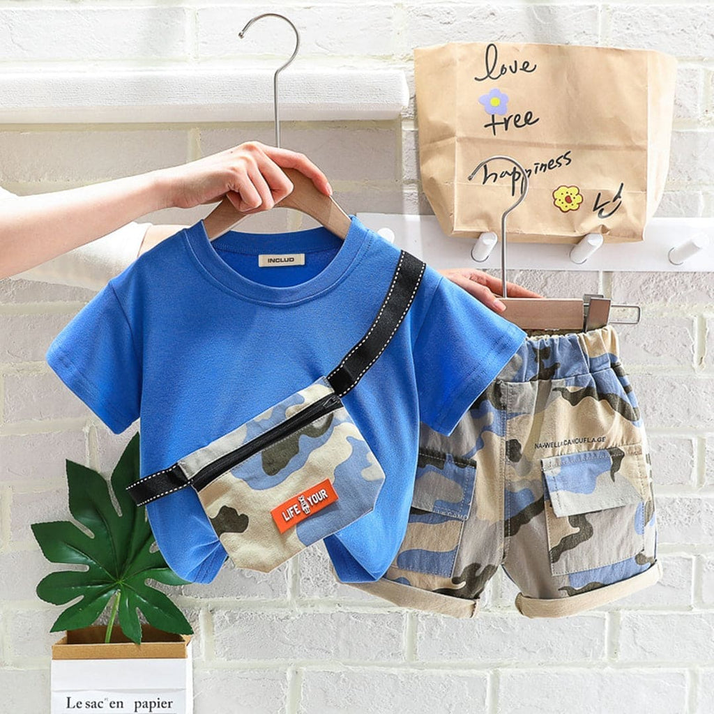 Boys Applique T-shirt with Printed Shorts Set