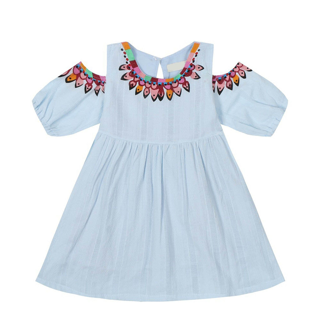 Girls Cold Shoulder Dress with Embroidery