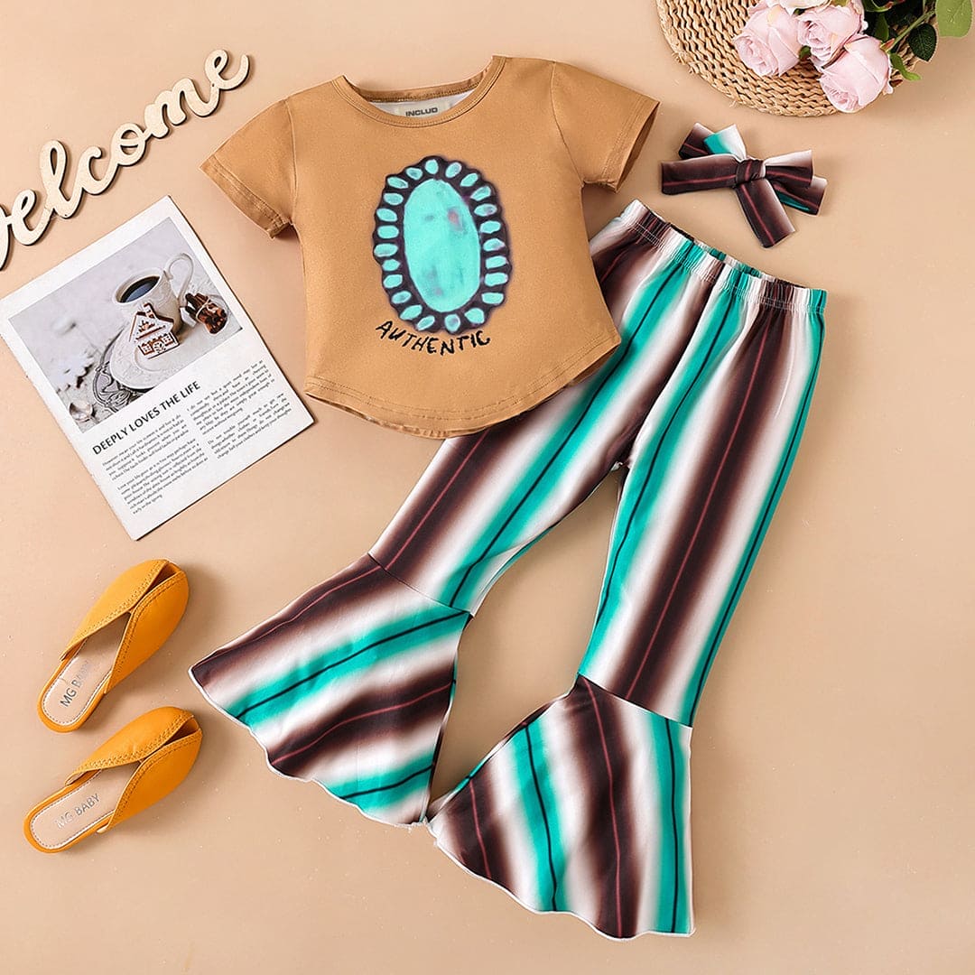 Girls Printed T-shirt & Flared Pants Set Sets