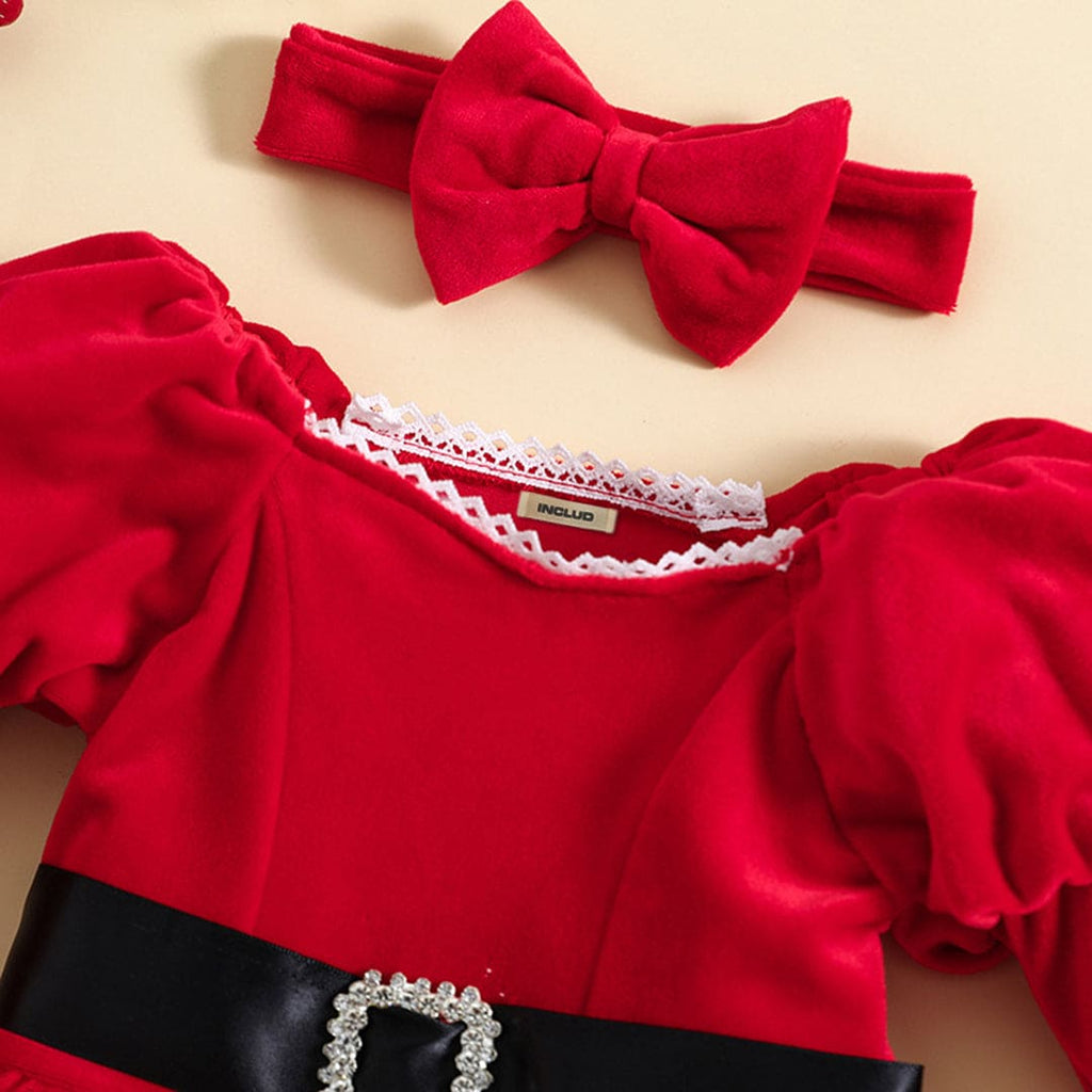 Girls Santa Inspired Fit & Flare Embellished Dress Casual Dresses   