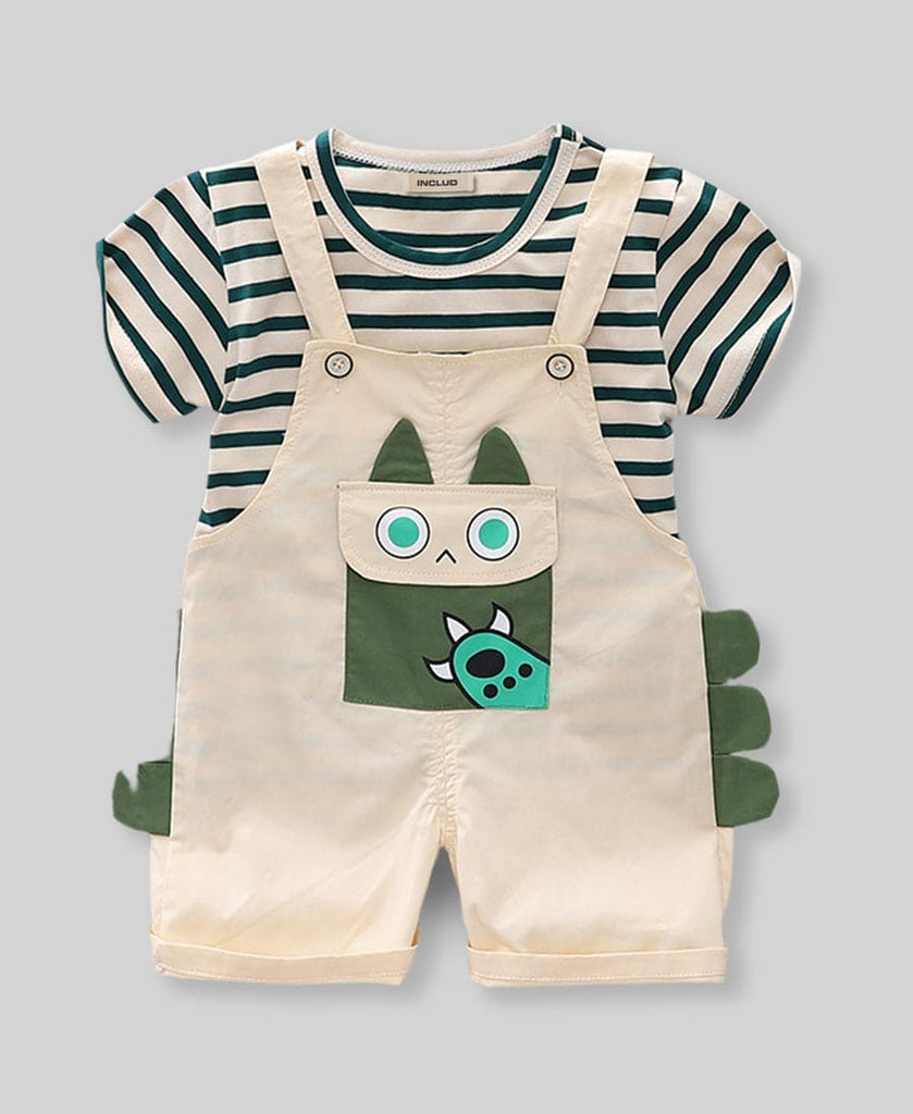 Boys Striped T-shirt with Applique Dungaree Set Sets Cream 1-2 Y 